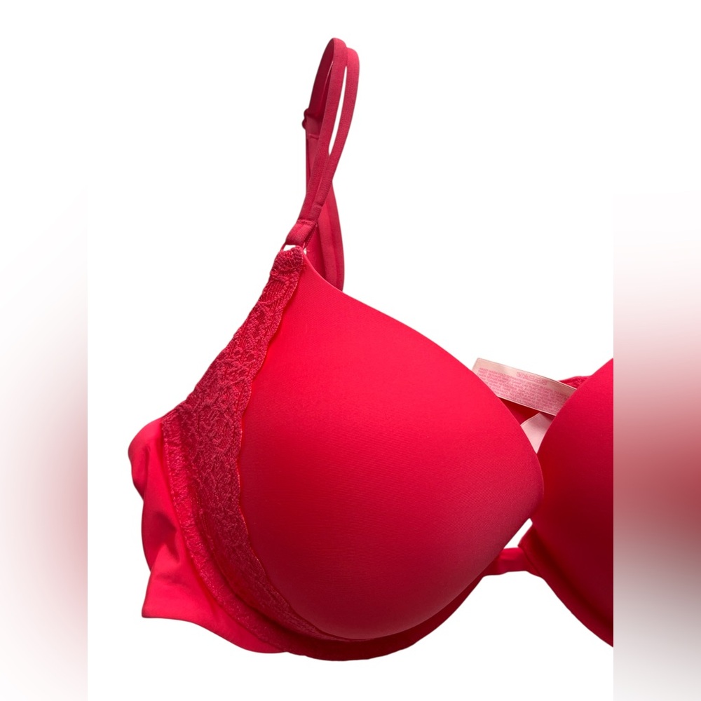 Victoria’s Secret Push-Up Plunge Underwire Bra 38C Pink Lace - Picture 2 of 7